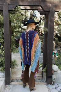 Colorful Crochet Patterned Kimono: Indigo