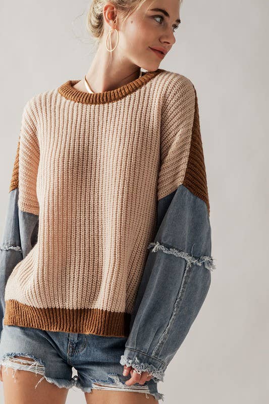 Denim Sleeve 2 Tone Sweater