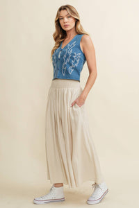Denim Embroidery Crop Vest