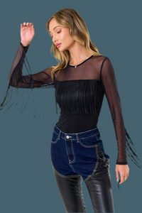 Boho Fringed Mesh Top