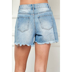 Distressed Hem Washed Denim Shorts