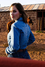 Load image into Gallery viewer, Boot Stitch denim pearl snap top
