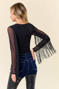 Boho Fringed Mesh Top