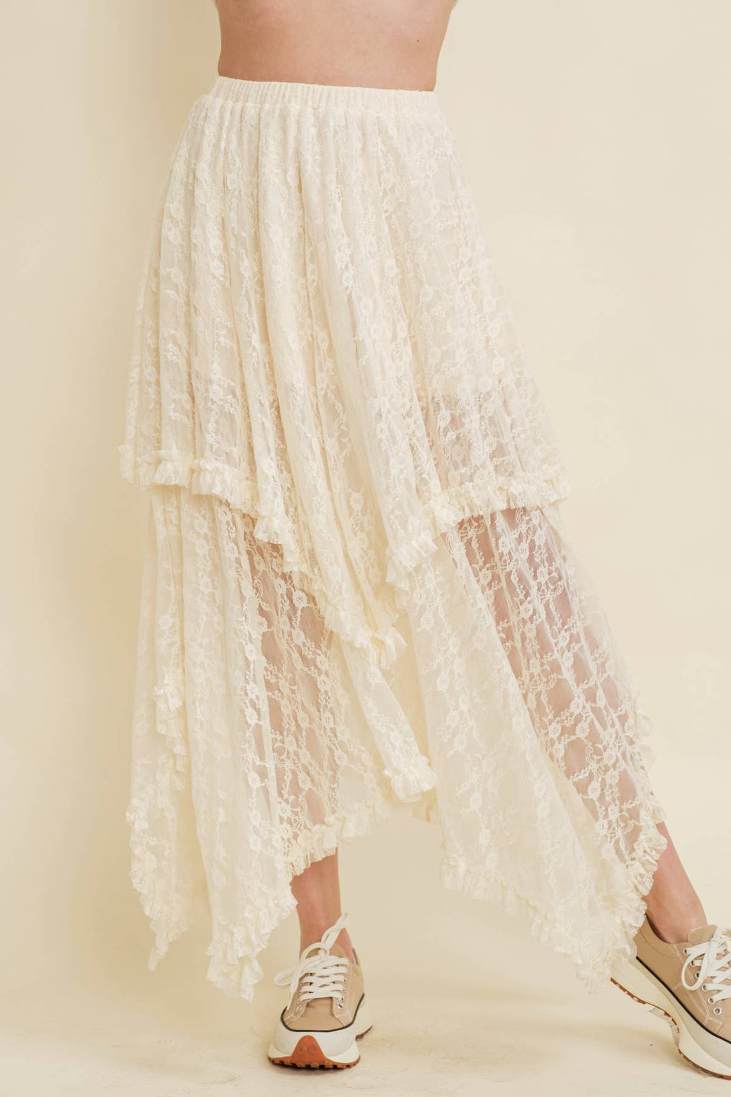 LAYERED FLORAL MIDI SKIRT