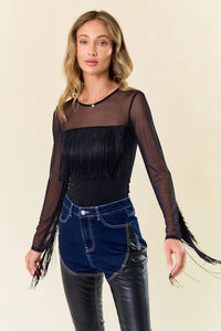 Boho Fringed Mesh Top