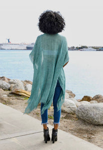 Sequin Border Frayed Trim Kimono