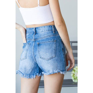 Distressed Hem Washed Denim Shorts