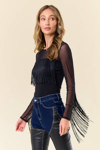 Boho Fringed Mesh Top