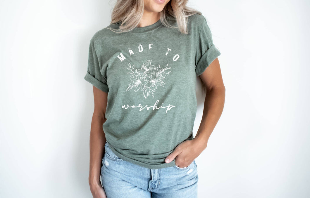 Olive Made to Worship Faith Graphic Tee