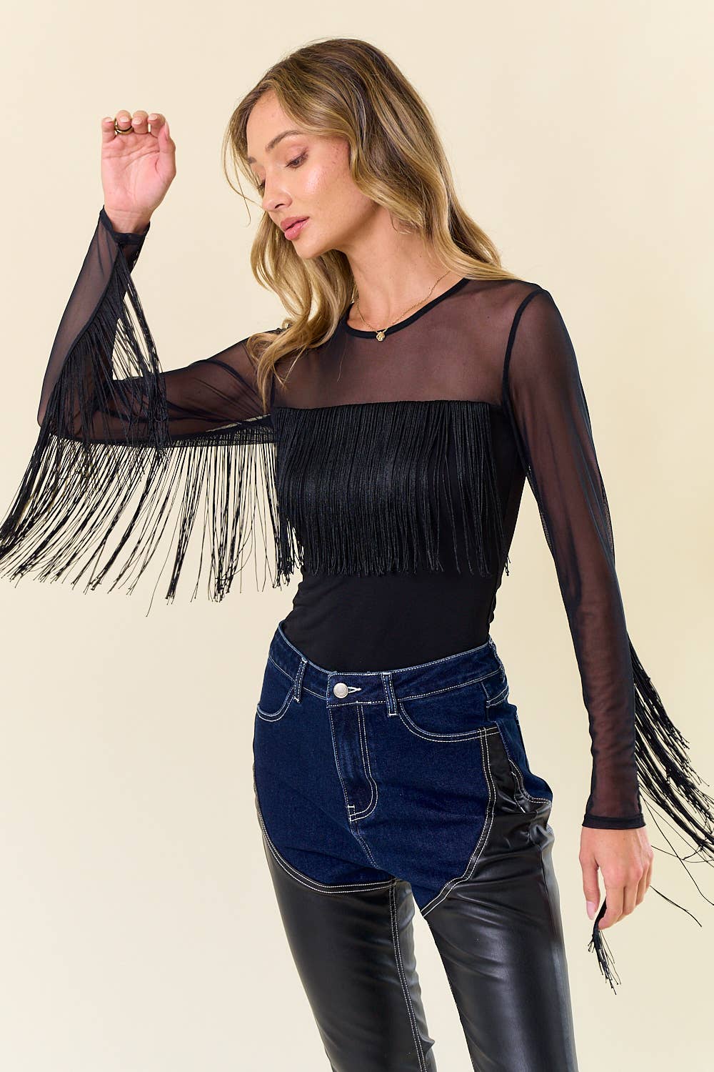 Boho Fringed Mesh Top