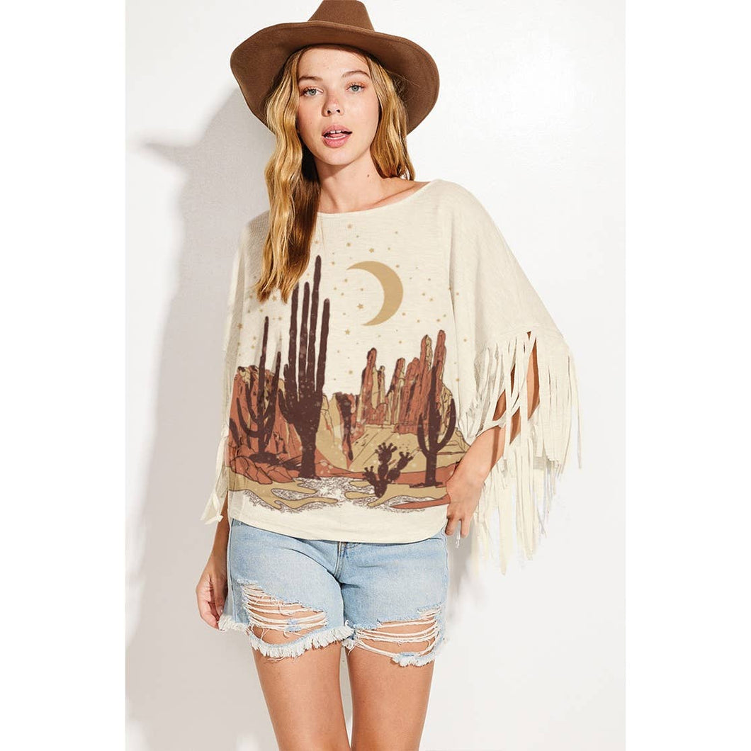 Western Dolman Fringe Top