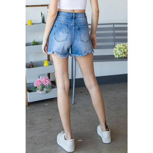 Distressed Hem Washed Denim Shorts