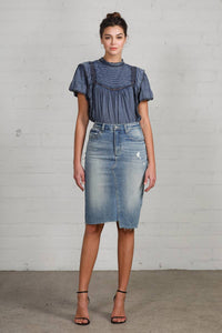 High Rise Stretch Denim Skirt